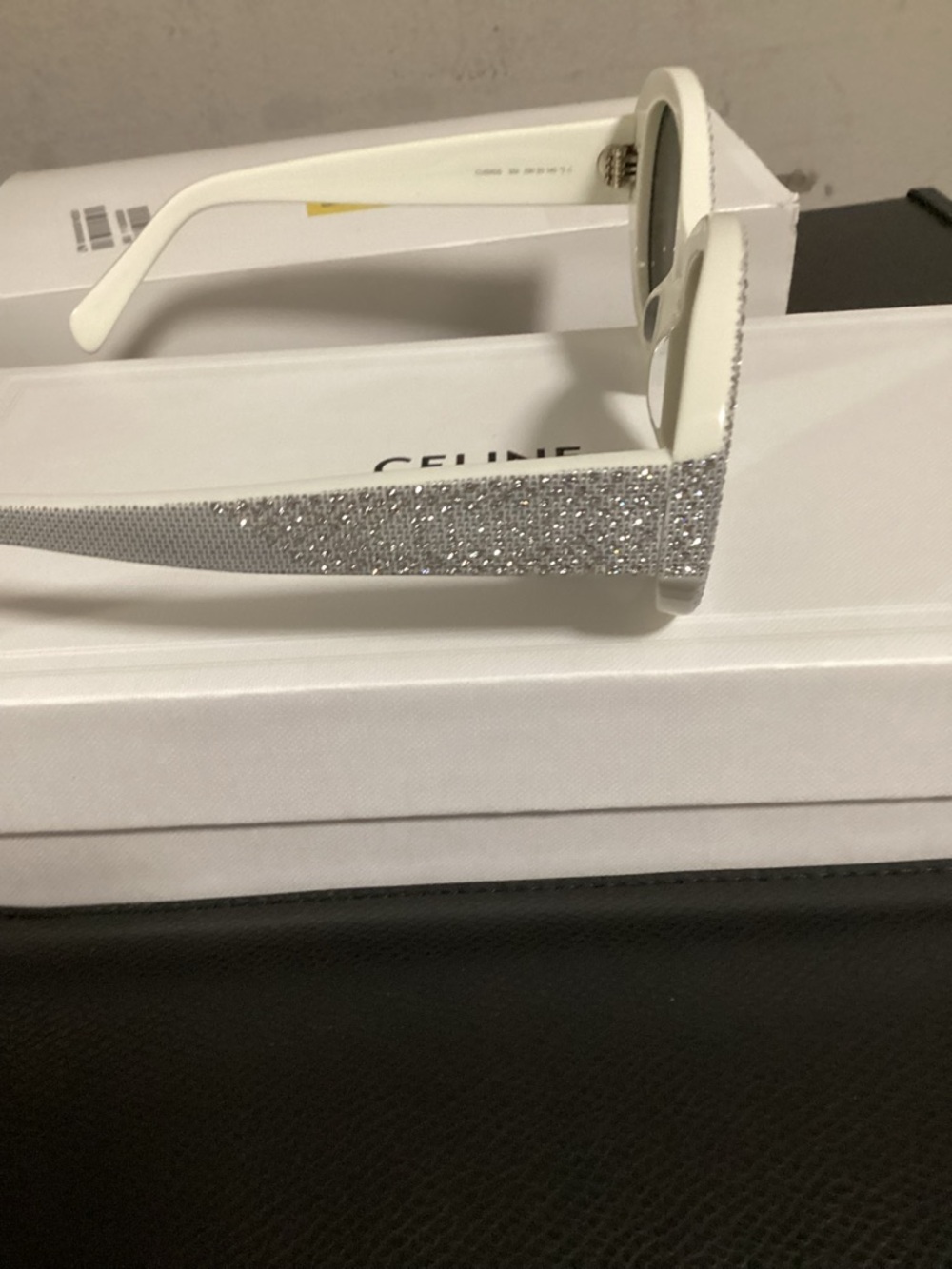 Celine White Crystal Oval Sunglasses with Dark Lenses - Picture 3 of 7